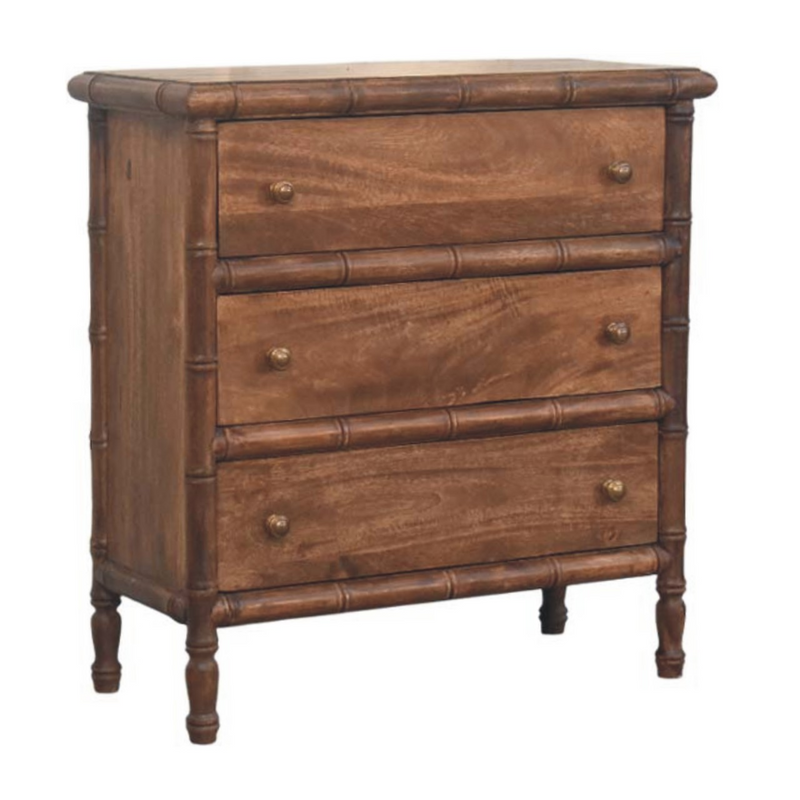 Artisan Furniture Solid Wood Bamboo Carved 3-Drawer Chest, Brown