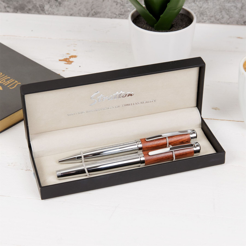 Stratton Rollerball & Ballpoint Pen Set - Wood & Chrome
