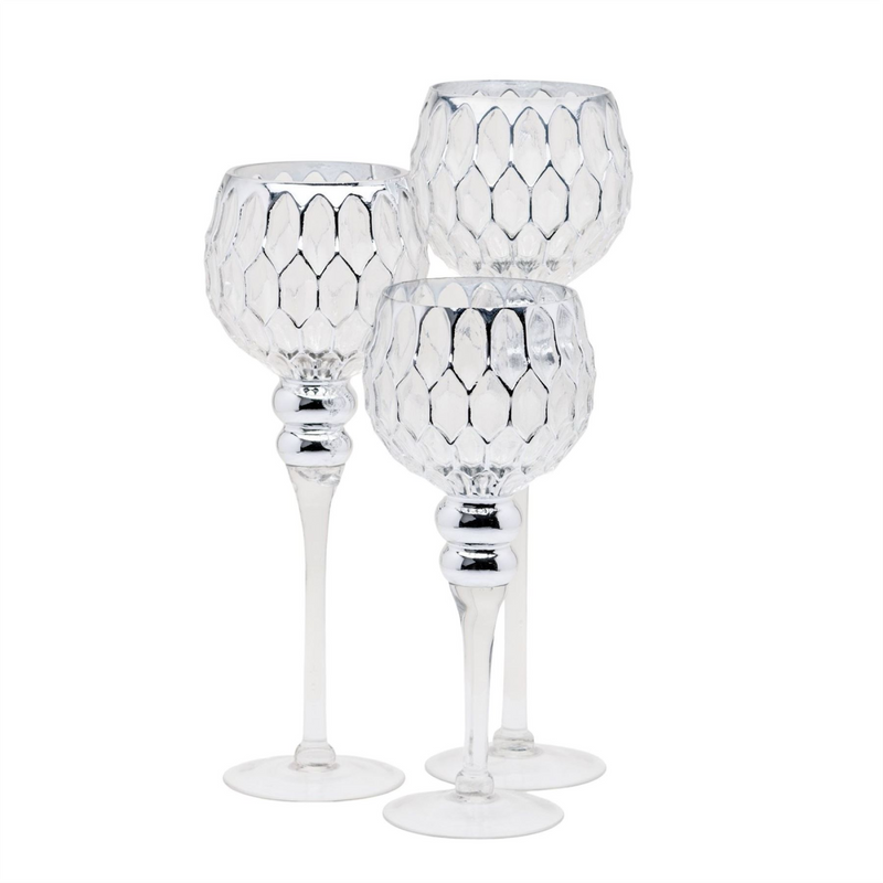Set of 3 Honeycomb Goblets With Silver Detail