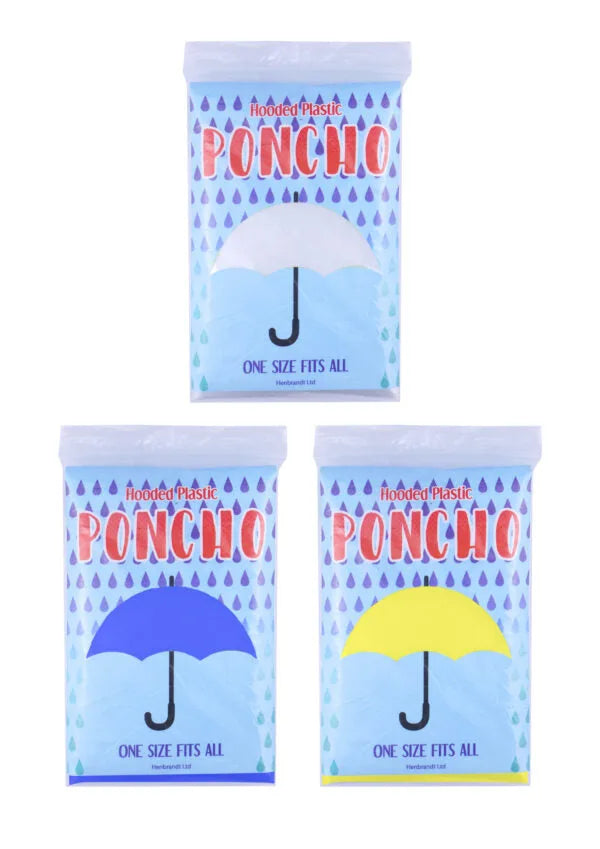 Hooded Plastic Poncho One Size Assorted Colours