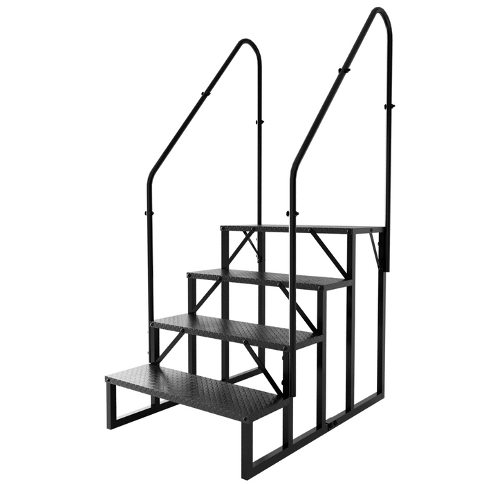 RV Step Stool, 4 Step Ladder, Hot Tub Steps with Handrail, Portable Pool Ladder, 660Lbs Heavy Duty Ladder Shelf Outdoor Mobile Home Stairs for Camper/Porch/SPA Pool/Pet Stairs