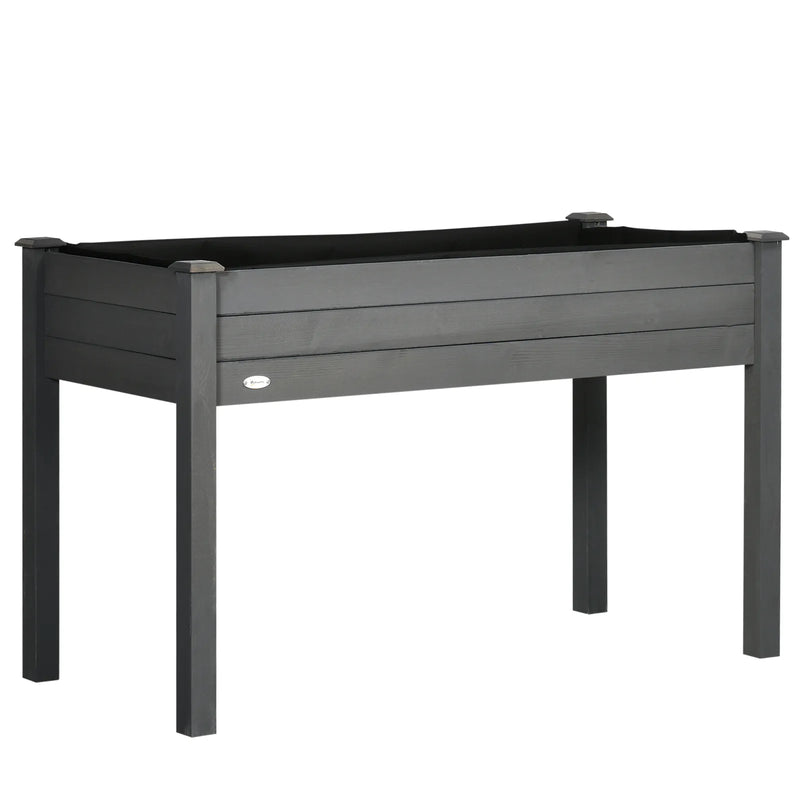 Outsunny Raised Bed for Garden, Wooden Elevated Planter Box with Bed Liner, for Flower Vegetable Herb, Dark Grey