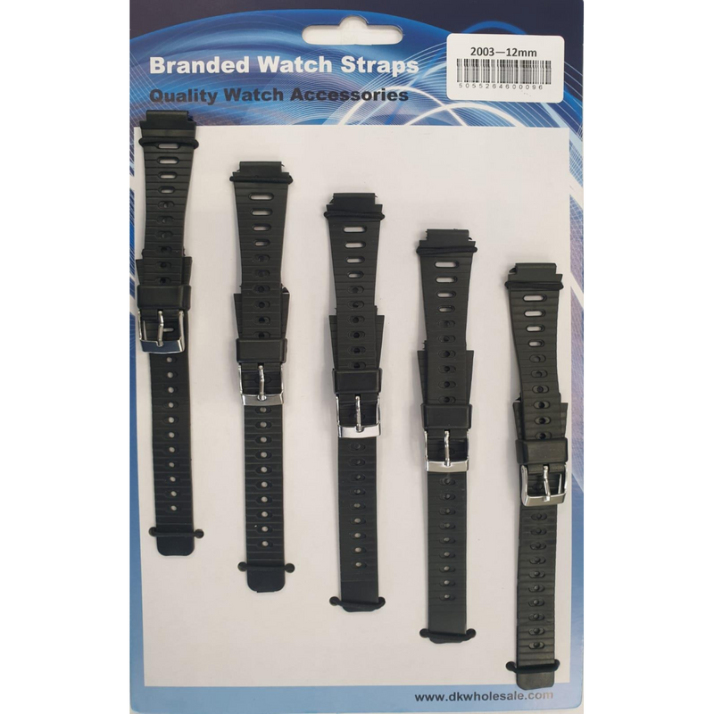 2003 5PK BLACK PU WATCH STRAPS 12mm