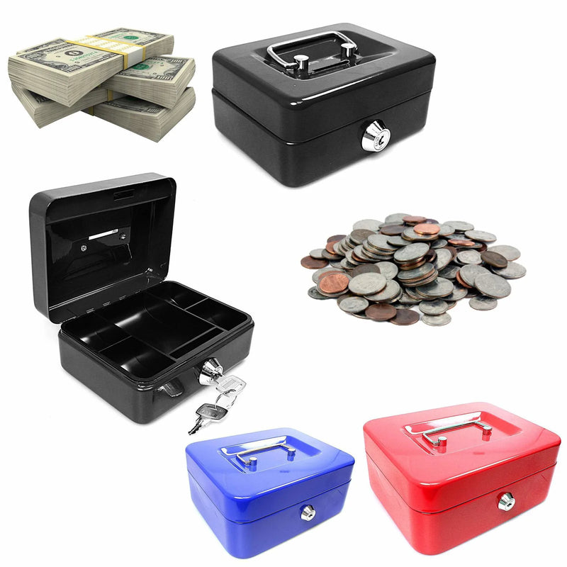 Metal Cash Deposit Money Bo x With Tray & 2 Keys 12" Assorted Colours