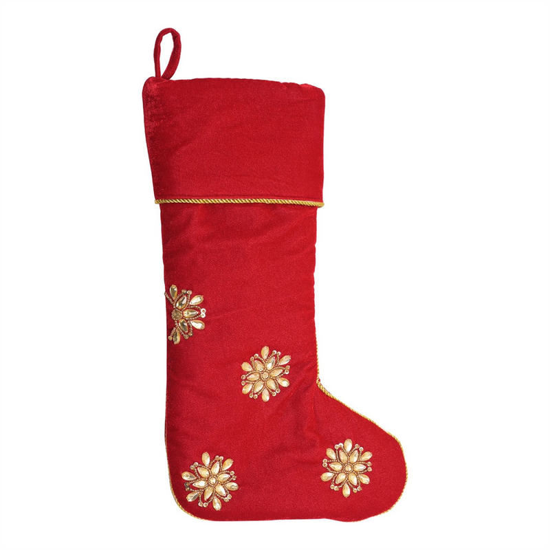 Red and Gold Hand Embellished Stocking with Crystals