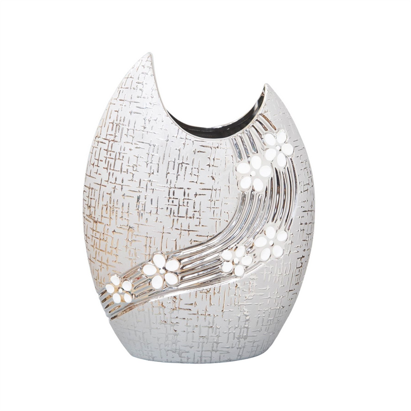 Metallic Oval Vase with White Flower 21cm