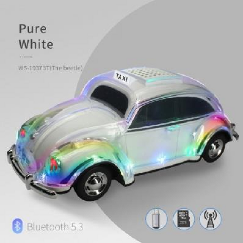WSTER Beetle with Lamp Car Speaker with Bluetooth & FM Radio - White