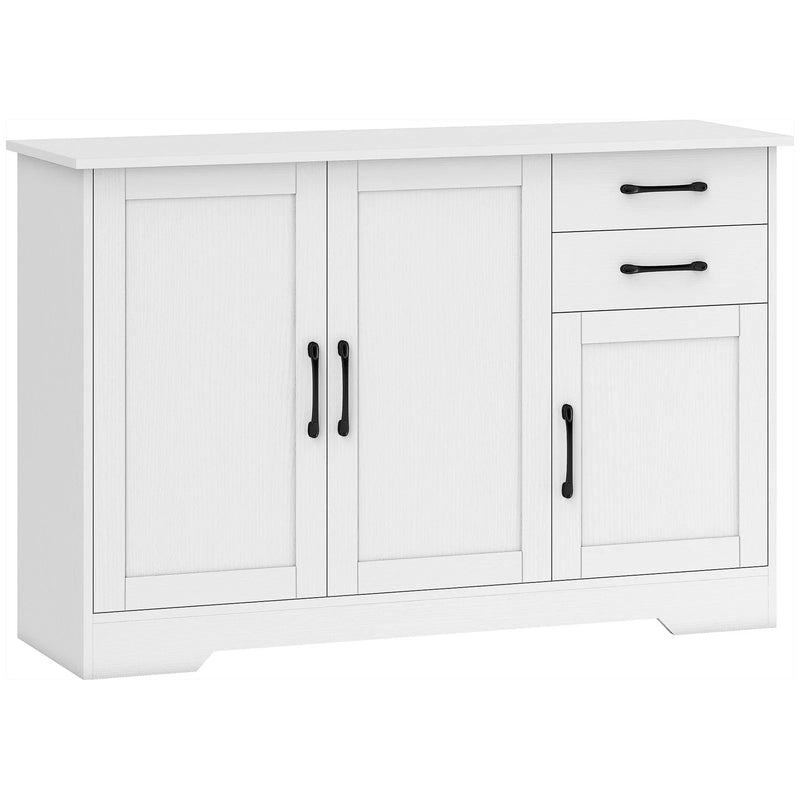 HOMCOM Sideboard with 2 Drawers Modern Storage Cabinet, Kitchen Cupboard with Adjustable Shelf and 3 Doors White