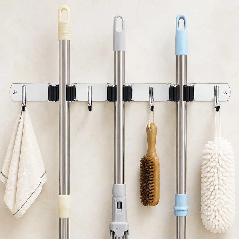 15 Inch Wall Mount Broom Holder Mop Broom Organizer Garage Garden Kitchen Tool Adjustable Storage (US Logistics only For USPS.TK/TMEU only For self-pickup)