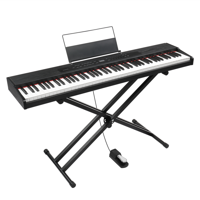 GPPD01-203 88 Key Semi-Weighted Standard Keyboards Digital Piano with Metal Stand, MIDI Bluetooth, Triple Pedals, Headphone and Other accessories for Piano beginner Black color