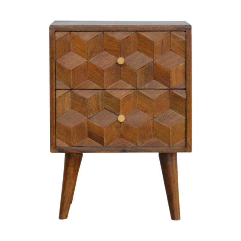 Artisan Furniture Solid Wood Chestnut Cube Carved Bedside