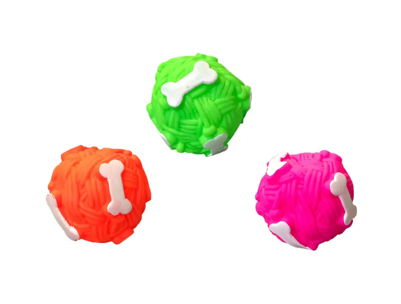 Pet Dog Toy Squeaky Yarn Ball With Bones Design Assorted Colours