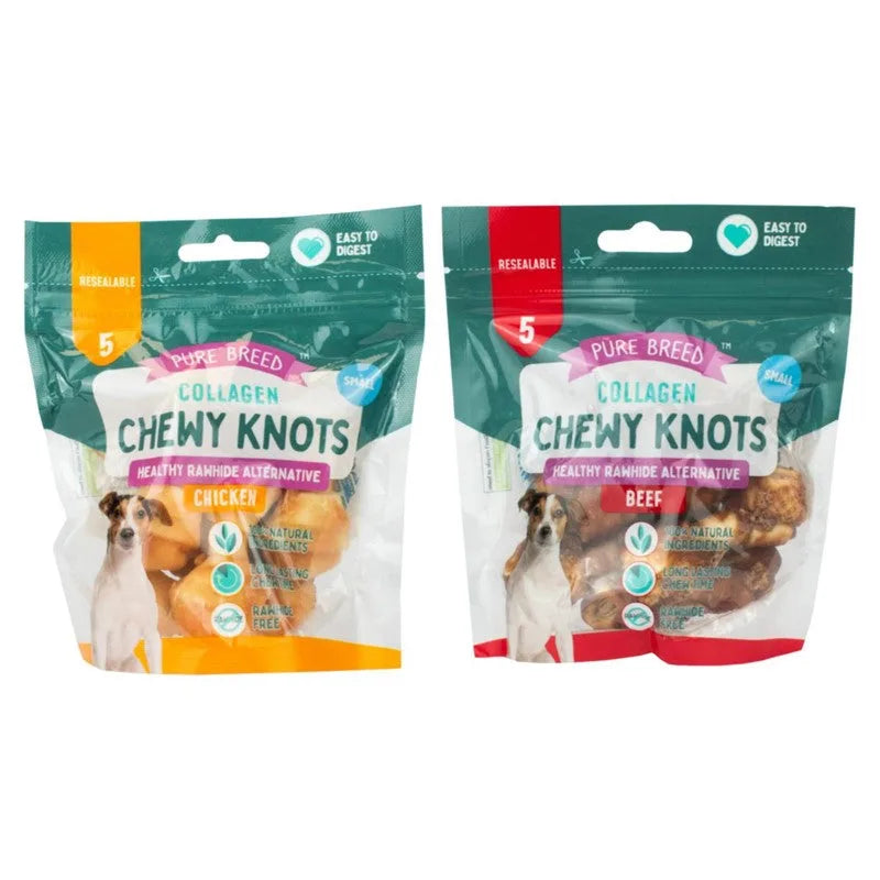 Pet Dog Treats Collagen Chewy Knots Small Pack Of 5 Assorted Flavours