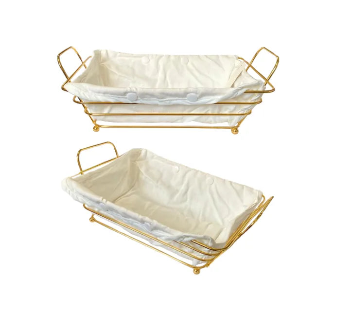 Rectangle Metal Wire Fruit Bread Serving Basket Gold With Handles