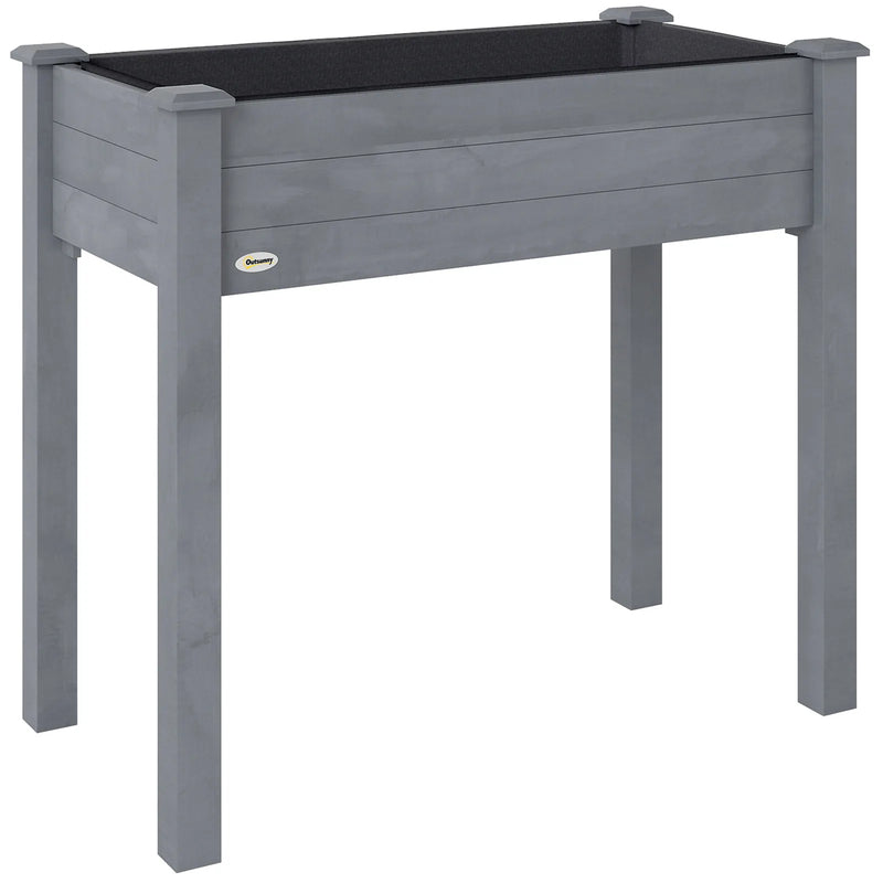 Outsunny Raised Bed for Garden, Wooden Elevated Planter Box with Bed Liner, for Flower Vegetable Herb, Dark Grey