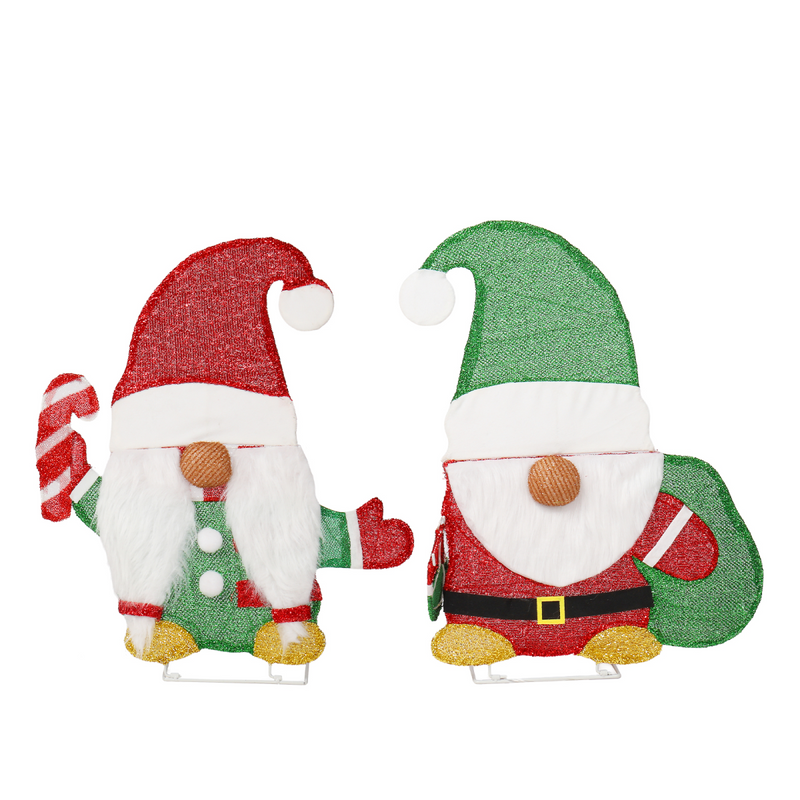 Set of 2 Lighted Gnome and Candy Cane Christmas Decorations, Pre-lit 2D Holiday Decor with 80 Warm White LED Lights for Xmas Outdoor Indoor Decor Lighted Holiday Displays