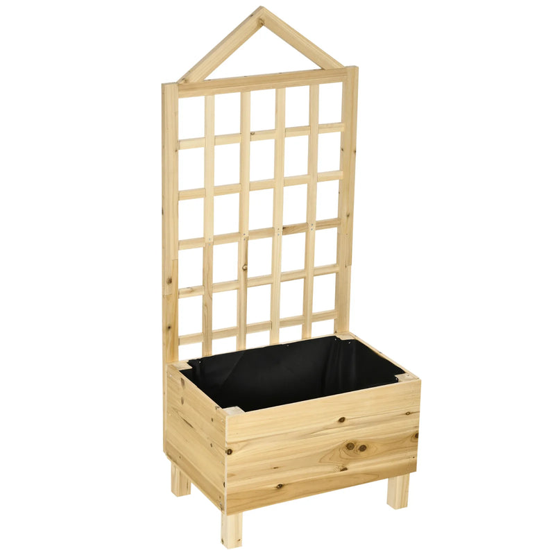 Outsunny Garden Planters with Trellis for Vine Climbing, Distressed Wooden Raised Beds, 90x43x150cm, Natural Tone