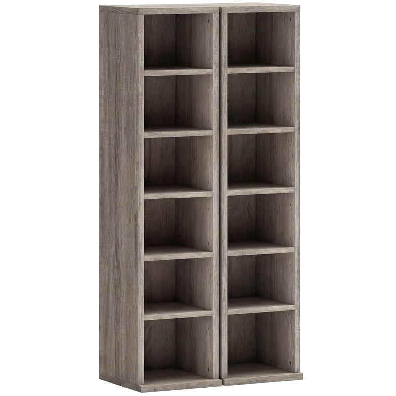 HOMCOM Set of 2 CD Media Display Shelf Unit Tower Rack with Adjustable Shelves, Distressed Grey