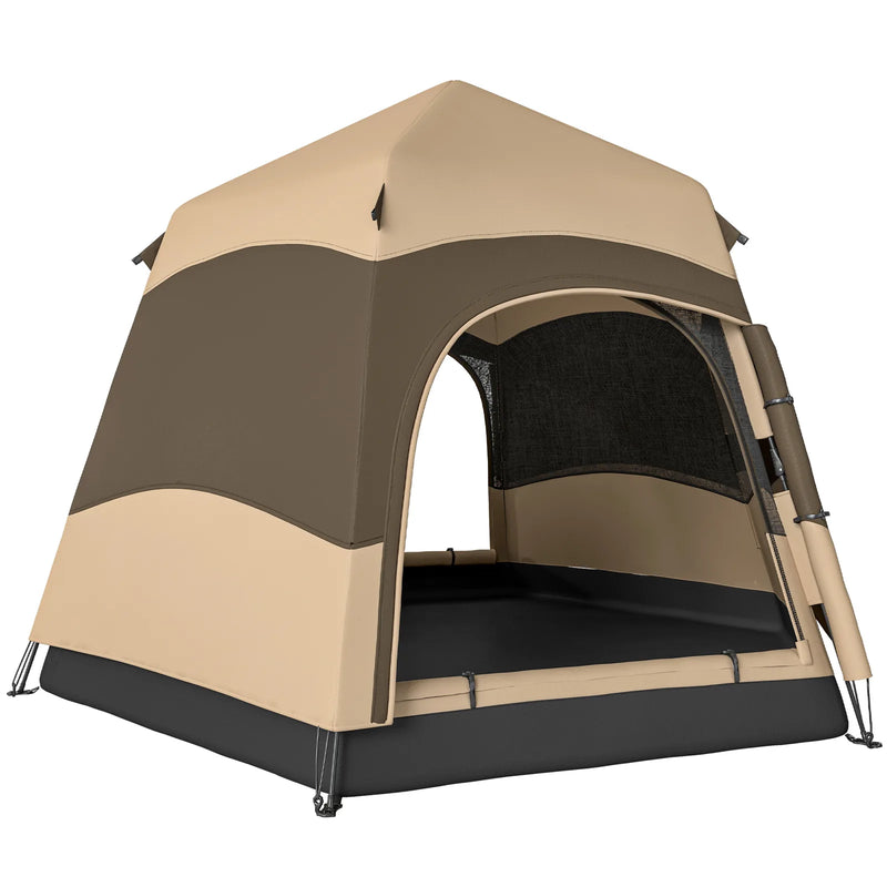 Outsunny 3 Man Instant Pop Up Tent with Rainfly, Portable Camping Shelter with Sewn-in Groundsheet, Carry Bag, Brown