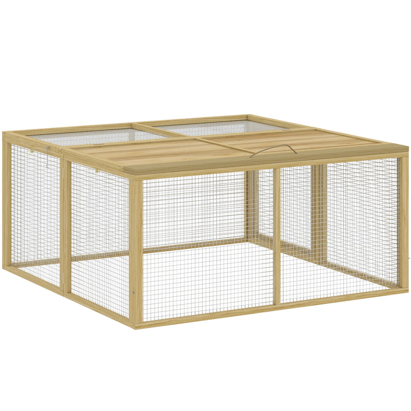 PawHut Wooden Folding Rabbit Hutch, for 2-3 Rabbits - Natural Wood