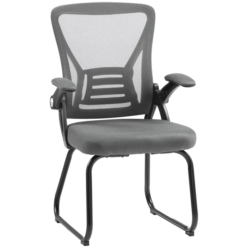 HOMCOM Office Chair, Ergonomic Desk Chair No Wheels with Mesh Backrest and Steel Legs for Home Conference Room, Dark Grey