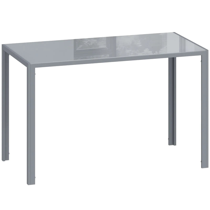 HOMCOM 120cm Dining Table, Rectangle 4 Seater Kitchen Table with Tempered Glass Top and Metal Legs, Grey