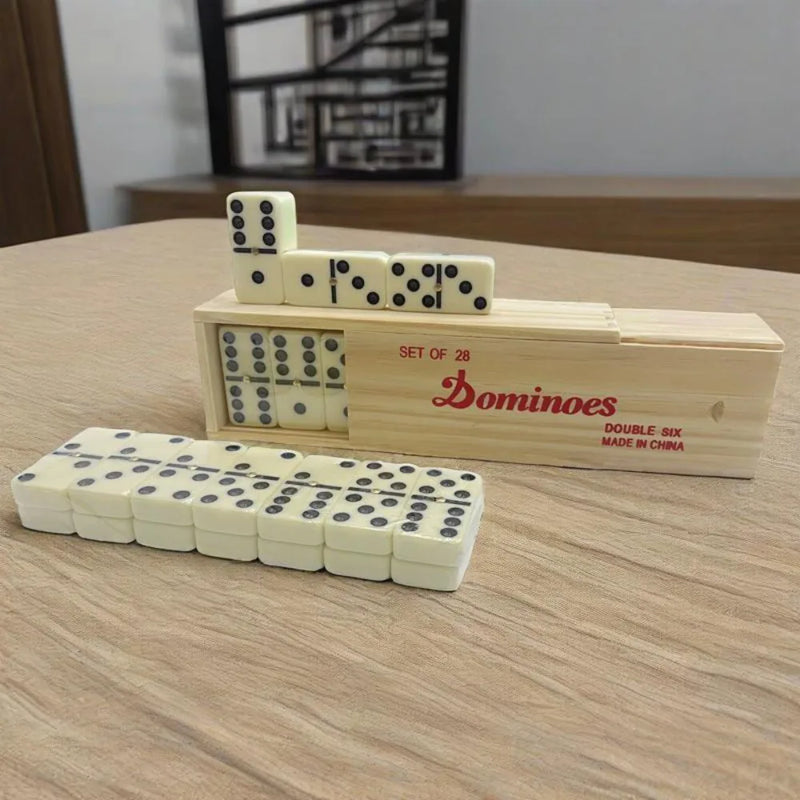28Pcs Domino Set Professional Educational Double-Six Dominoes Wooden Box