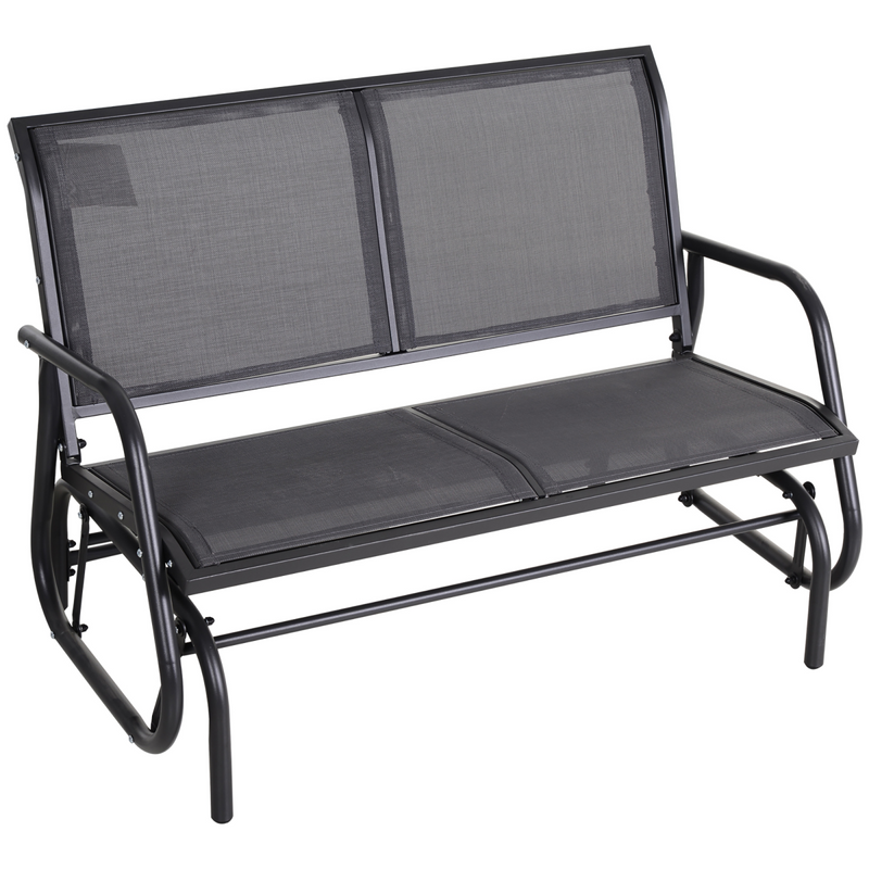 2-Person Glider Bench Patio Double Swing Gliding Chair Loveseat Grey Armrest 