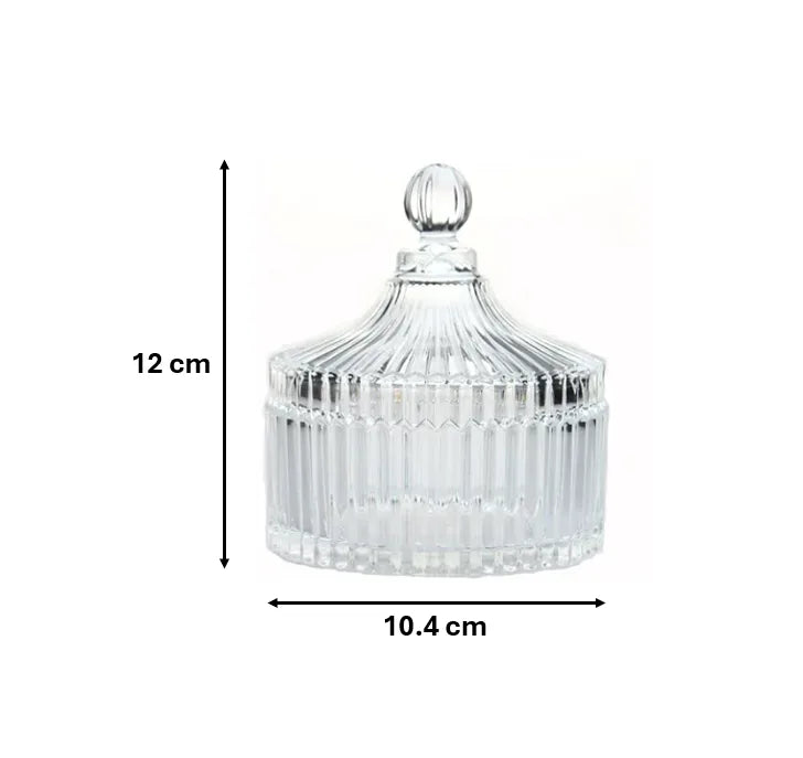 Ribbed Glass Candy Sweets Sugar Storage Bowl Jar With Lid (Parcel Plus Rate)