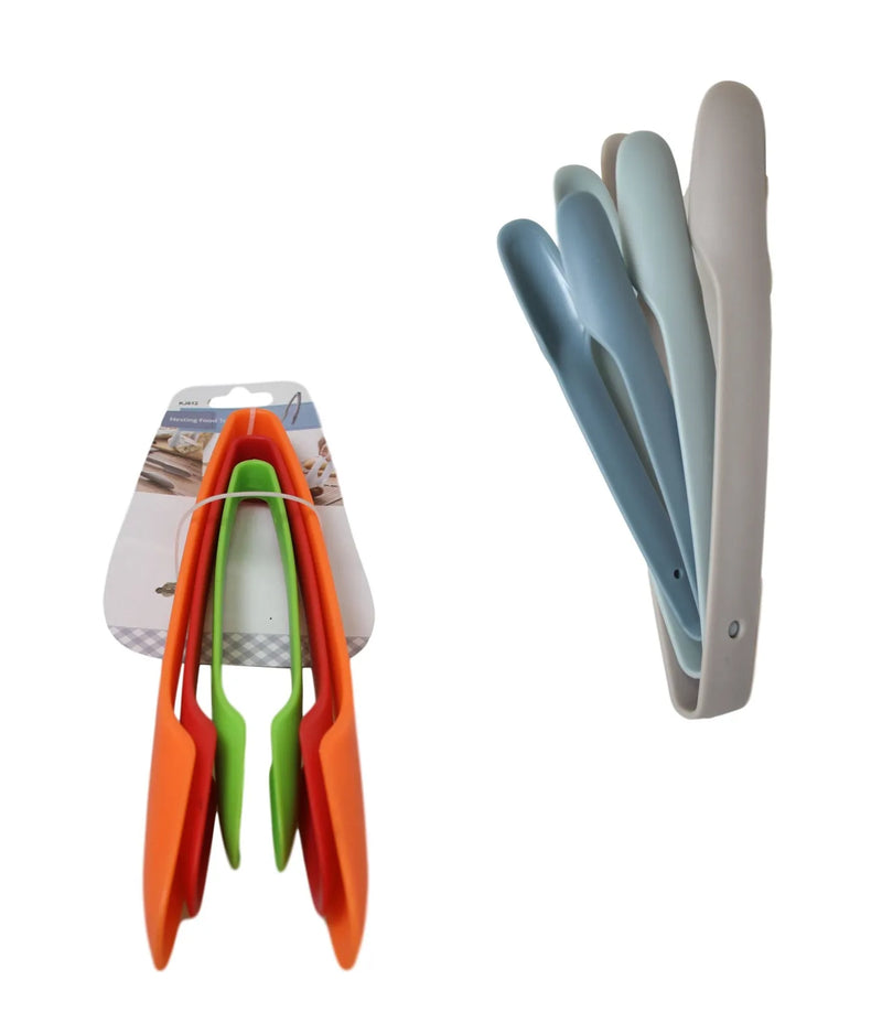 Plastic Kitchen Bbq Salad Food Serving Tongs Pack Of 3 Assorted Colours