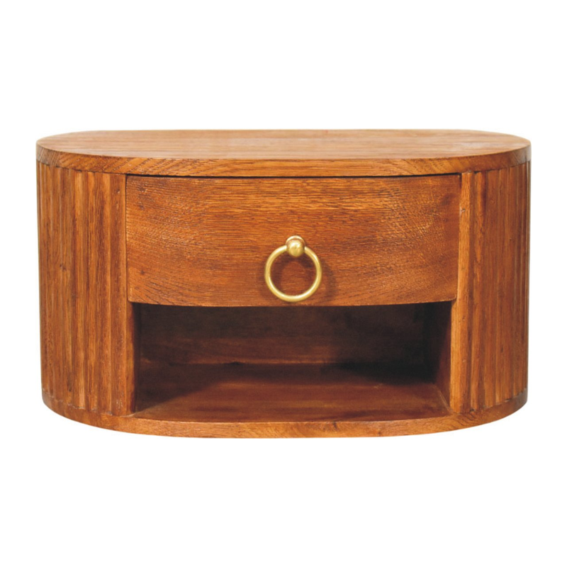 Artisan Furniture Solid Wood Oval Wall Nightstand, 1 Drawer & 1 Shelf, Brown