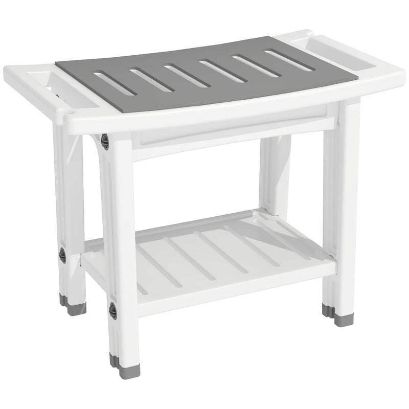 HOMCOM Shower Bench 2-Tier Shower Stool Bathroom with Shelf White and Grey
