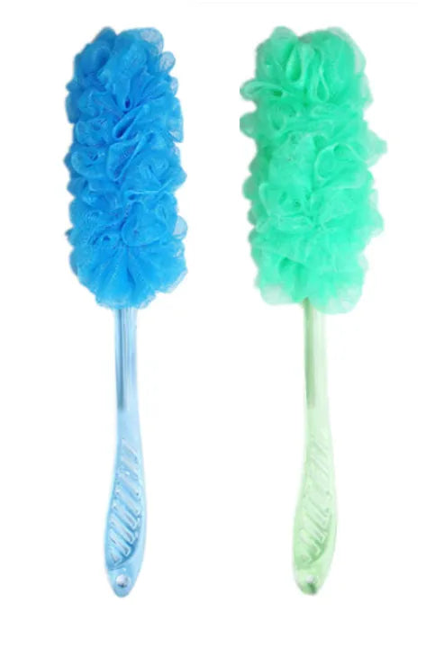 Bathroom Bath Shower Mesh Puff Brush With Handle Assorted Colours