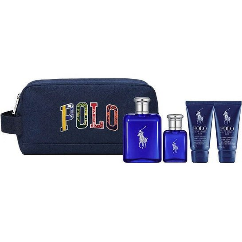Ralph Lauren Polo Blue Gift Set (EDT 125ml  EDT 40ml  Hair & Body Wash 50ml  Aftershave Gel 50ml  Bag)