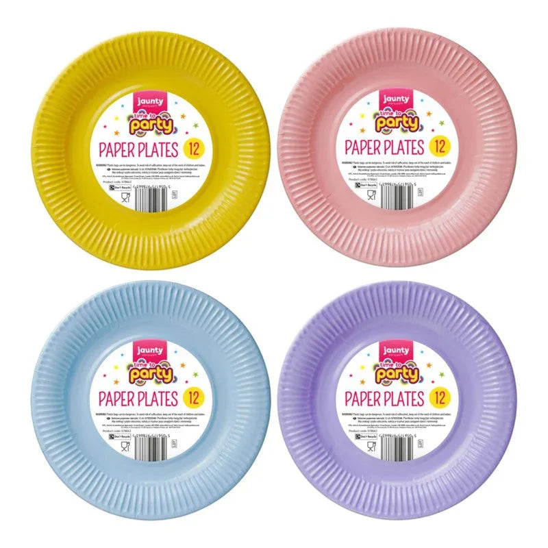 Disposable Jaunty Party Paper Plates 9" Pack Of 12 Assorted Colours