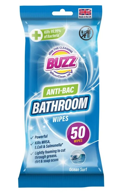 Buzz Bathroom Antibacterial Wipes 50 Pack Ocean