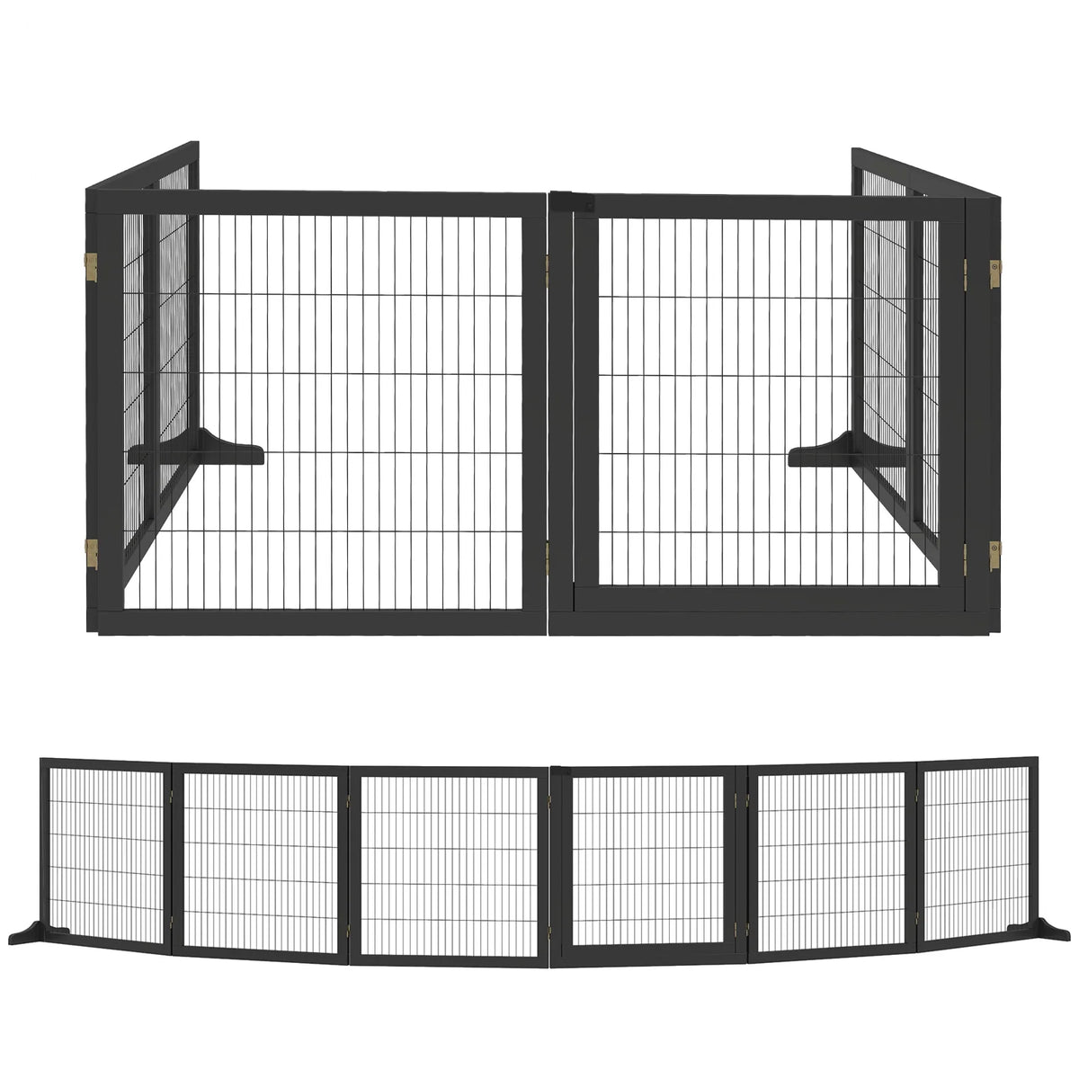 Two Fast Photo Frame PawHut Wooden Pet Gate, Freestanding Dog Security Barrier with Two Sup ...