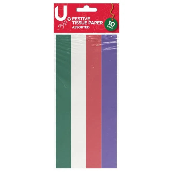 Festive Tissue Paper 10 Sheets Assorted Colours