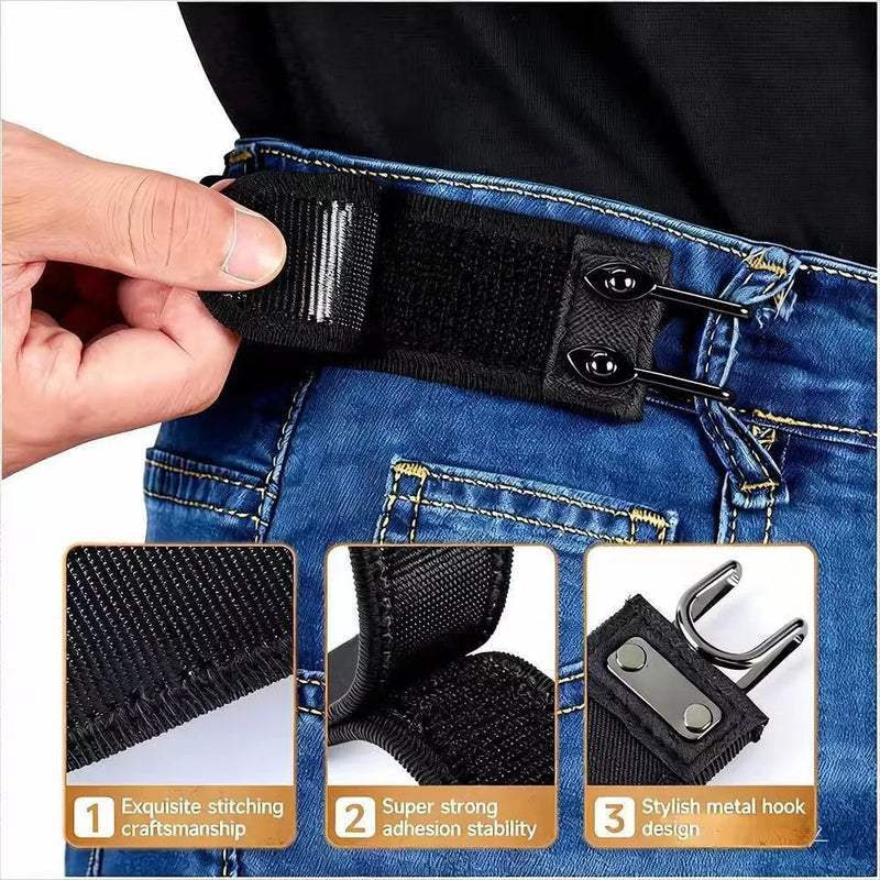 2pcs Unisex Tactical Metal Hook Elastic Belt Buckle Invisible Waist Belt Closure