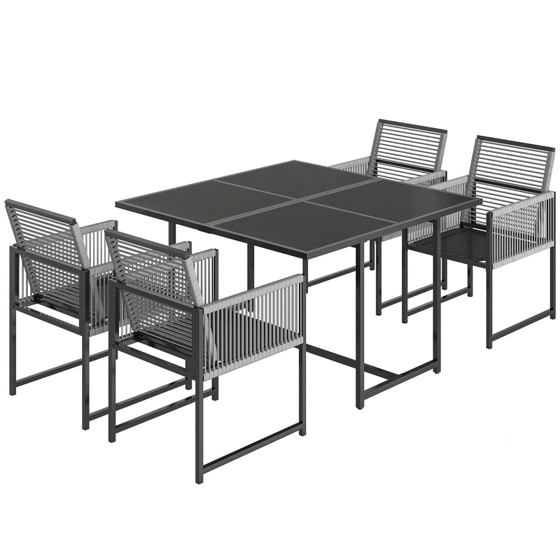 Outsunny 5 Pieces Garden Dining Set, Outdoor Patio Cube Set, 4 Seater Outdoor Table and Chairs with Foldable Backrest, Light Grey
