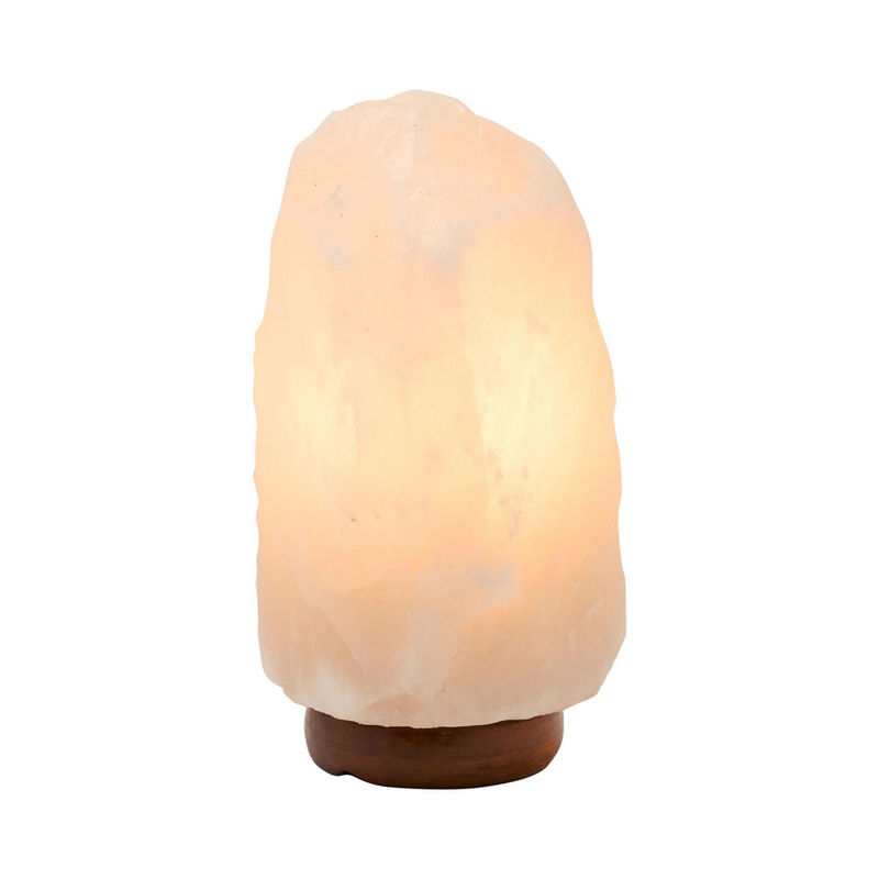 Himalayan Rock Salt Lamp with Wooden Base - White