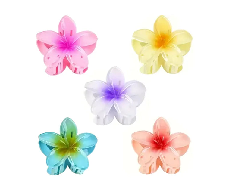 Plastic Tropical Frangipani Flower Hair Claw Clip Assorted Colours
