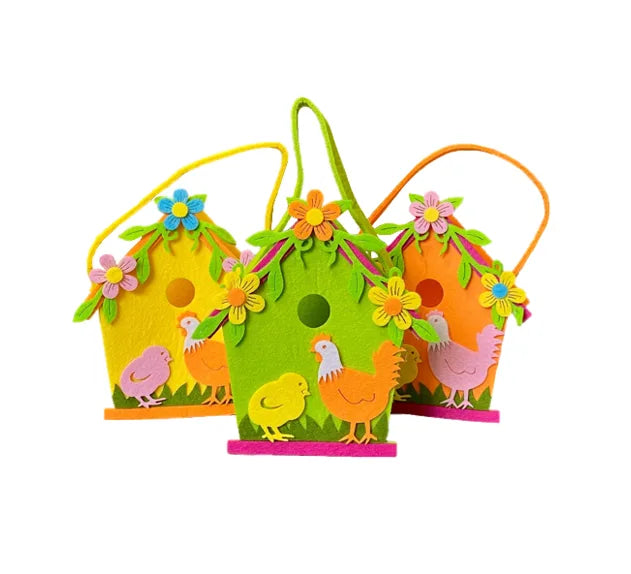 Small Felt Gift Bag Easter Birdhouse Design Assorted Colours