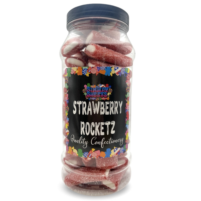 Giant Strawberry Rocketz Pencils Fizzy Retro Sweets Gift Jar - 665g