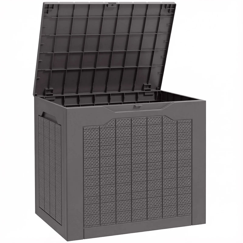 Outsunny 97L Plastic Garden Storage Box, Outdoor Storage Box with Handles, Waterproof Outdoor Storage Container, Brown