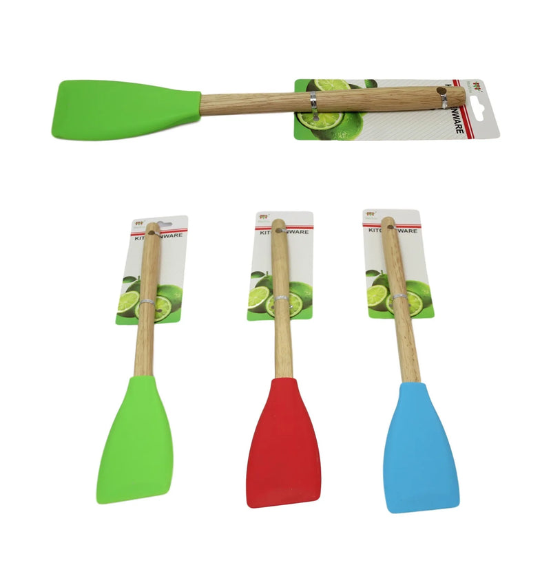 Kitchen Silicone Scraper Spatula Wooden Handle Assorted Colours
