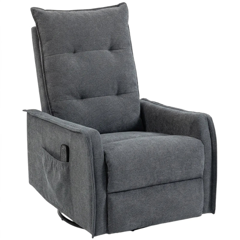 HOMCOM Recliner Armchair, Chenille Recliner Chair with Massage and Heat, 360° Swivel Rocking Manual Recliner, Dark Grey