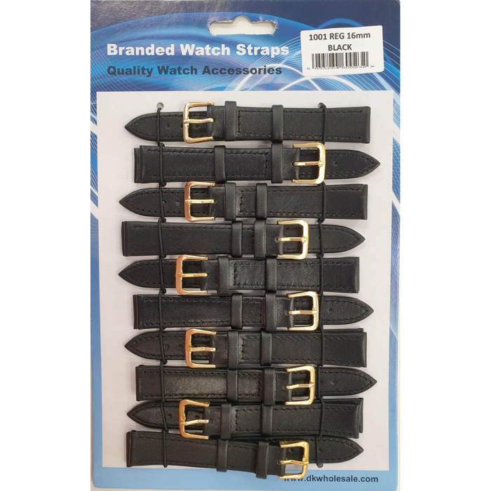 Black Leather Watch Straps Pk10 size 16mm 1001BK