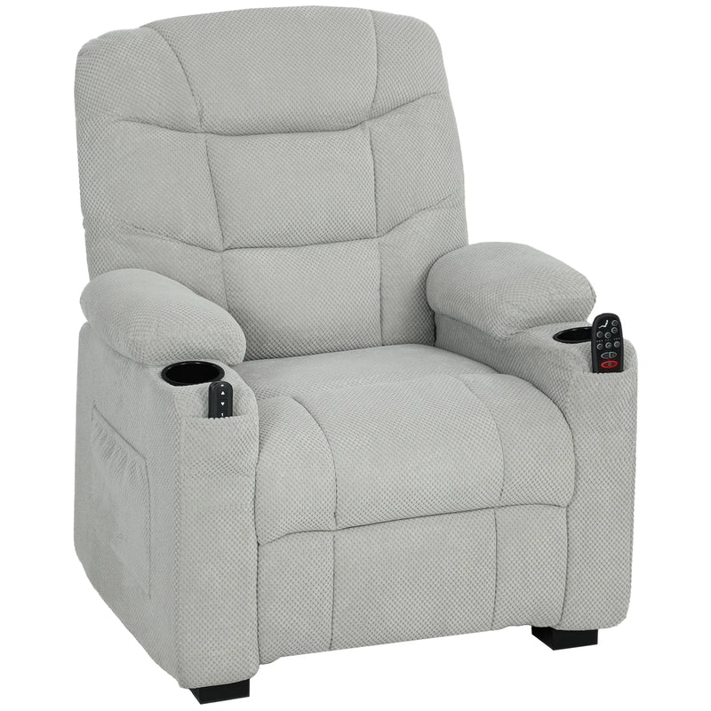 HOMCOM Electric Massage Recliner Armchair with Vibration, Heat, Whisper-Quiet Motor, Memory Function, Fleece Power Reclining Chair with Spring Pack, USB Port, Footrest, Side Pocket, Grey