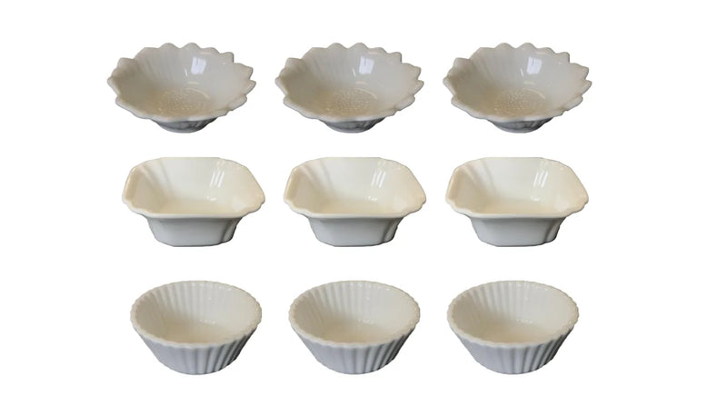 Small Porcelain Appetiser Sauce Dish Bowl Pack Of 3 Assorted Designs (Parcel Plus Rate)